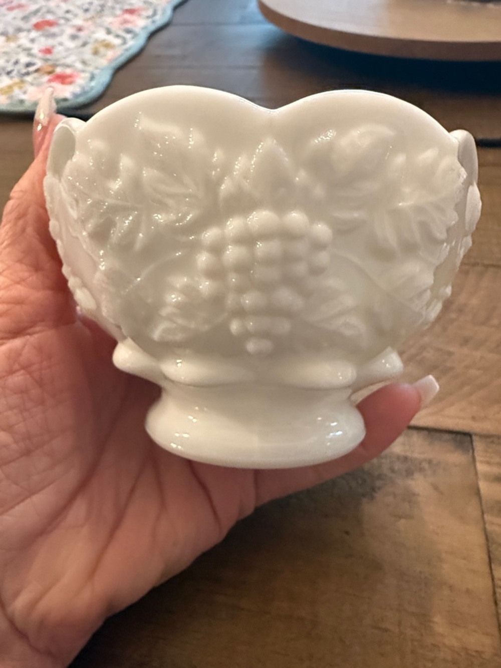 White Embossed Milk Glass Compote Bowl